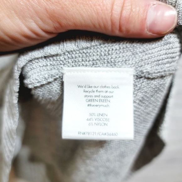 EILEEN FISHER GRAY LONG LINED LIGHT SWEATER, 50% LINEN, SZ XS LIKE NEW! - Picture 6 of 8